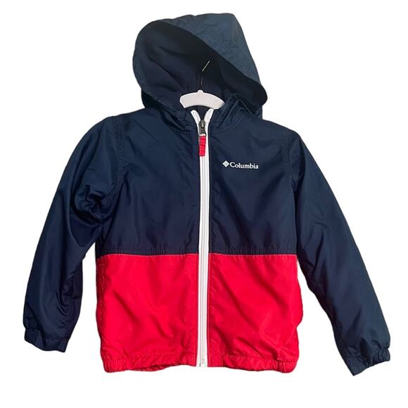 Columbia Other - Columbia Boys Size 4T Red Navy Blue Fleece Lined Full Zip Hooded Jacket
